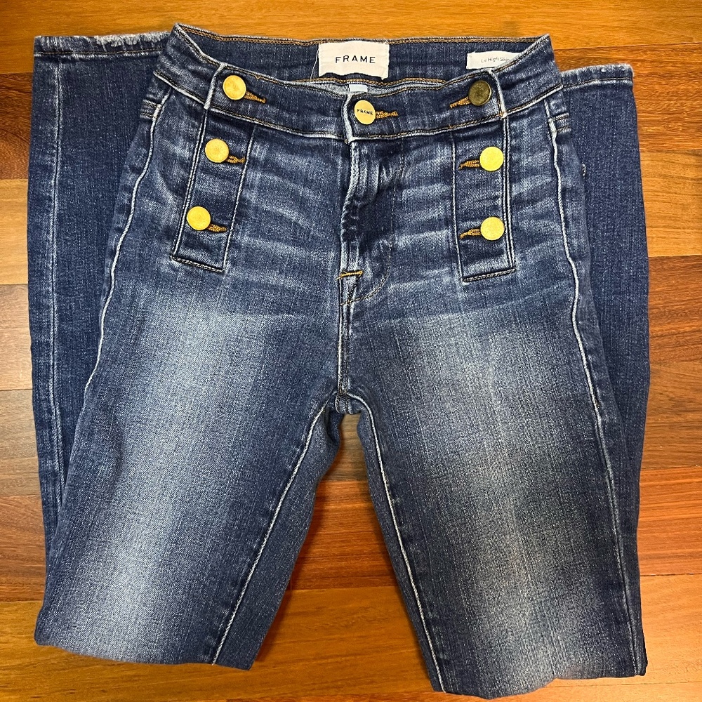 FRAME Denim Lupin Le High Skinny Side-Button Jeans in Size 23